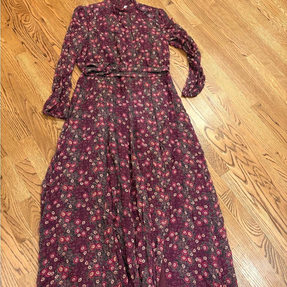 SALONI Burgundy Floral Long Sleeve Dress
